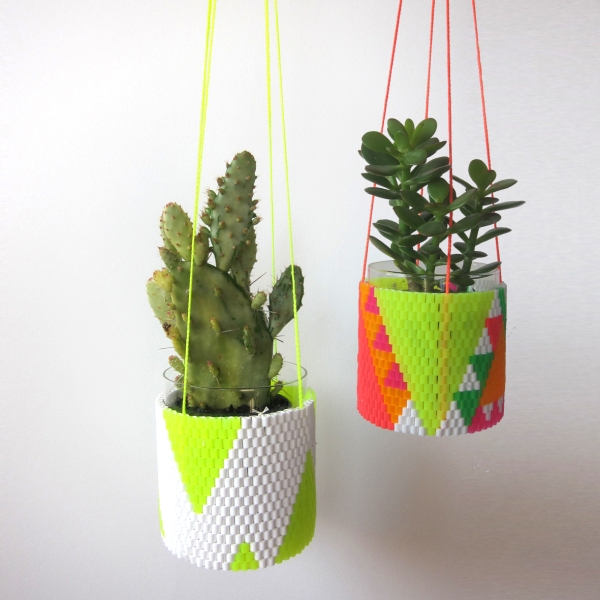 neon string and beaded succulent holders